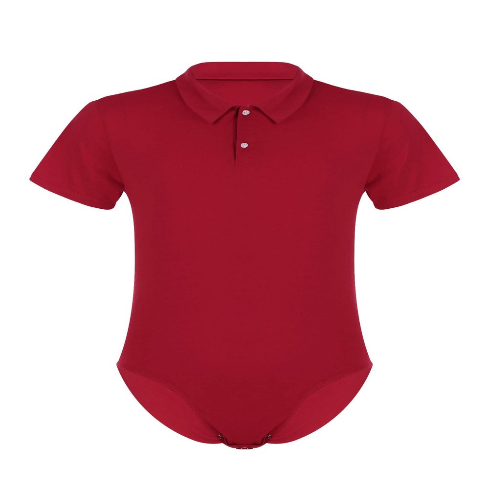 ACSUSS Men's Short Sleeve Undershirt Press Button Crotch Tank Bodysuit High Cut Leotard Tops Red Large