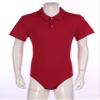 ACSUSS Men's Short Sleeve Undershirt Press Button Crotch Tank Bodysuit High Cut Leotard Tops Red Large view 3