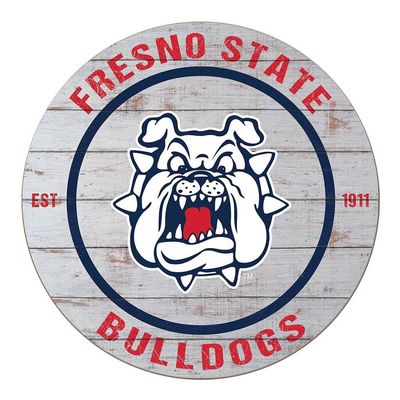 KH Sports Fan Fresno State Bulldogs Weathered Circle Sign, 20x20 Inches, Bulldogs Decor for Dorm Room, Bedroom, Fan Cave, Living Room; Display Your Team Spirit with This Unique Fresno State Bulldogs Wall Art