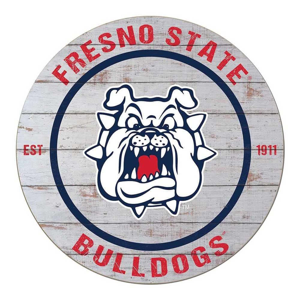 KH Sports Fan Fresno State Bulldogs Weathered Circle Sign, 20x20 Inches, Bulldogs Decor for Dorm Room, Bedroom, Fan Cave, Living Room; Display Your Team Spirit with This Unique Fresno State Bulldogs Wall Art