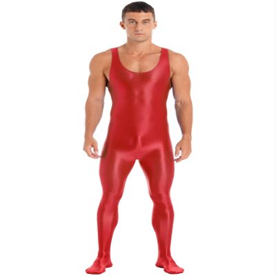 YiZYiF Men's Spandex Ballet Sleeveless Full Body Tight Jumpsuit Unitards Dance Costumes Red X-Large