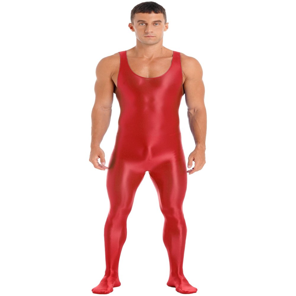 YiZYiF Men's Spandex Ballet Sleeveless Full Body Tight Jumpsuit Unitards Dance Costumes Red X-Large