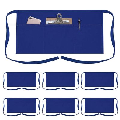 TOPTIE 6 Pack Waitress Waiter Server Bistro Waist Apron with 3 Pockets, Restaurant Kitchen Chef Half Aprons, 24"W x 12"H-Blue