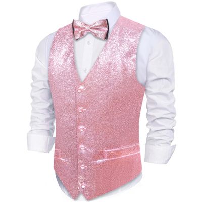 Barry.Wang Mens Shiny Vest V-neck Silm Fit Suit Waistcoat Bowtie Set Party Prom Tuxedo Formal Casual