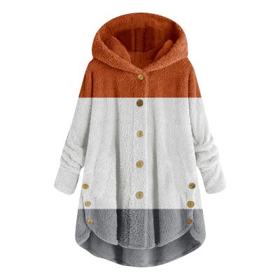 NOKMOPO Winter Coats For Women Fashion Casual Plus Size Button Down Jacket Hooded Panel Loose Cardigan Cozy Wool Warm Coat Winter Long Puffer Jacket(I-Orange,X-Large)