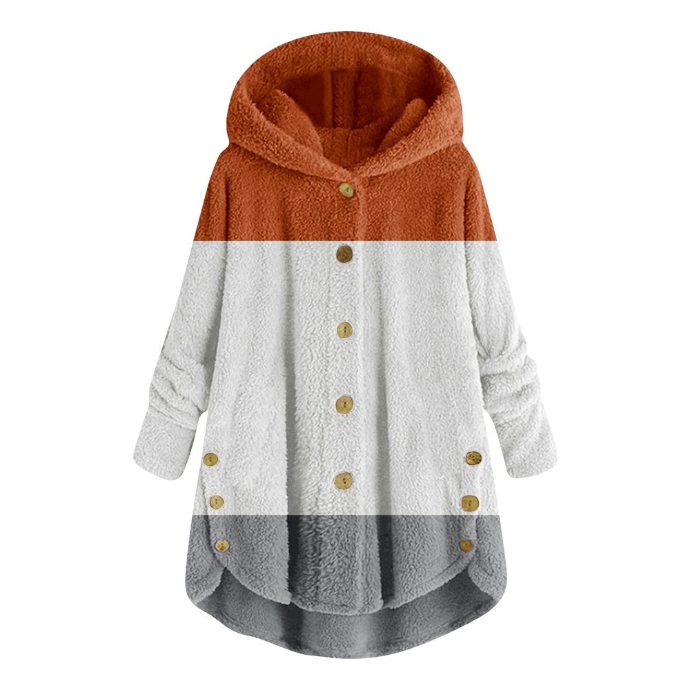 NOKMOPO Winter Coats For Women Fashion Casual Plus Size Button Down Jacket Hooded Panel Loose Cardigan Cozy Wool Warm Coat Winter Long Puffer Jacket(I-Orange,X-Large)
