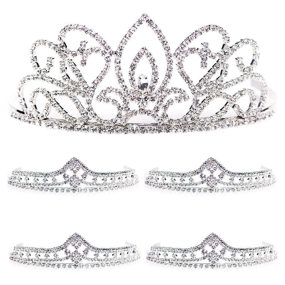 Anderson's Adela Queen & Cleo Princess Tiara Set, 5-Piece Silver Metal Crown Collection with Sparkling Clear Rhinestones, Adjustable Fit & Comfort Combs, Perfect for Prom, Homecoming, Weddings, Pageants, Quinceaeras, and Coronation Events