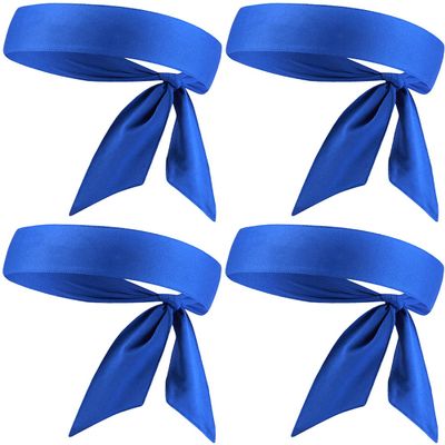 Blue Head Tie, Tennis Headband Tie Back, Sweat Wicking Quickly Dry Hair Band for Men Women Kids Girls Boys, Sweatband Head Wraps for Tennis, Basketball, Running, Ninja, Karate, Workout
