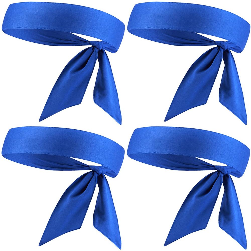 Blue Head Tie, Tennis Headband Tie Back, Sweat Wicking Quickly Dry Hair Band for Men Women Kids Girls Boys, Sweatband Head Wraps for Tennis, Basketball, Running, Ninja, Karate, Workout