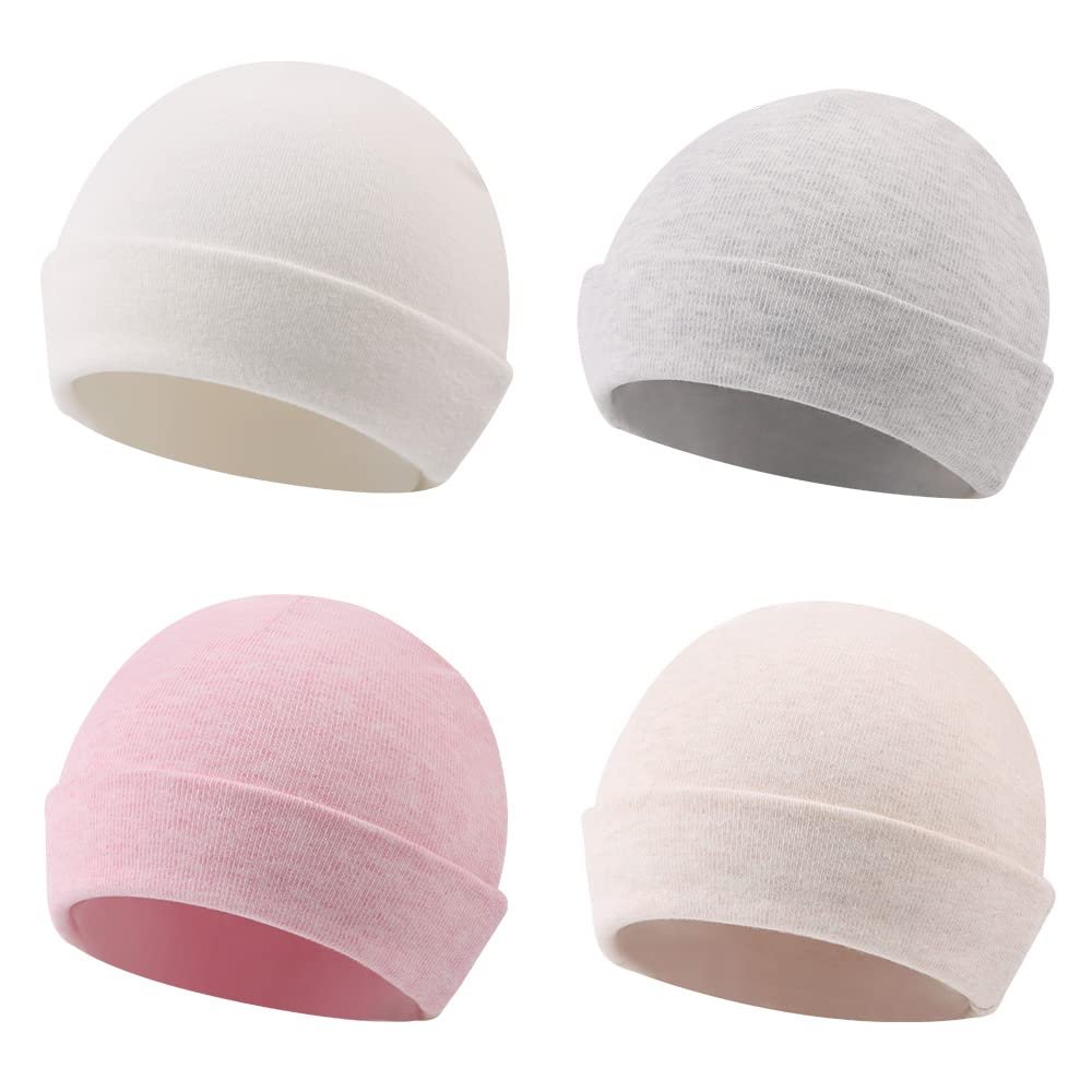 Rabbit Newborn Baby Beanie 0-6 Months Cotton Infant Girls Hat Double Layer Warm Beanies for Boys (4PACK-A, Preemie/Newborn)