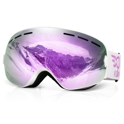 EXP VISION Snowboard Ski Goggles Men Women Youth, Anti Fog OTG Winter Snow Goggles Spherical Detachable Lens (Cherry)