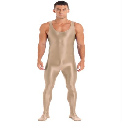 YiZYiF Men's Spandex Ballet Sleeveless Full Body Tight Jumpsuit Unitards Dance Costumes Coffee Medium