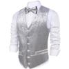 Barry.Wang Mens Silver Shiny Vest V-neck Silm Fit Suit Waistcoat Bowtie Set Party Prom Tuxedo view 1