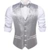 Barry.Wang Mens Silver Shiny Vest V-neck Silm Fit Suit Waistcoat Bowtie Set Party Prom Tuxedo view 2