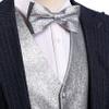 Barry.Wang Mens Silver Shiny Vest V-neck Silm Fit Suit Waistcoat Bowtie Set Party Prom Tuxedo view 3
