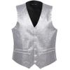 Barry.Wang Mens Silver Shiny Vest V-neck Silm Fit Suit Waistcoat Bowtie Set Party Prom Tuxedo view 4