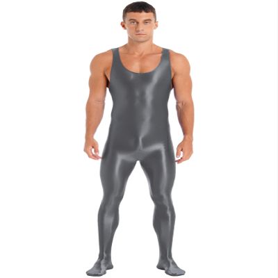 YiZYiF Men's Spandex Ballet Sleeveless Full Body Tight Jumpsuit Unitards Dance Costumes Grey X-Large
