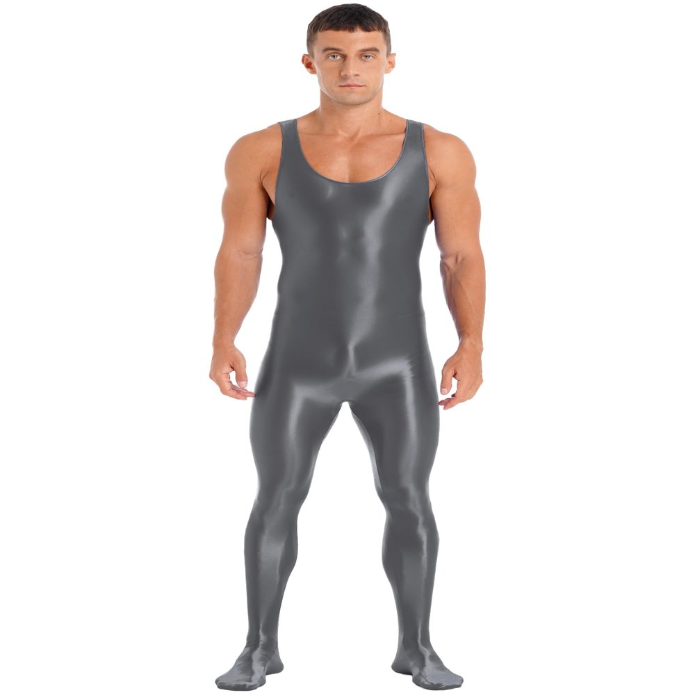 YiZYiF Men's Spandex Ballet Sleeveless Full Body Tight Jumpsuit Unitards Dance Costumes Grey X-Large