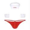 dPois Mens Sexy Waiter Cosplay Costume Teddy Lingerie Set Tuxedo Briefs Bowtie Collar and Cuff Outfits Red XX-Large view 2