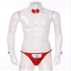 dPois Mens Sexy Waiter Cosplay Costume Teddy Lingerie Set Tuxedo Briefs Bowtie Collar and Cuff Outfits Red XX-Large view 3