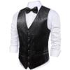 Barry.Wang Mens Black Shiny Vest V-neck Silm Fit Suit Waistcoat Bowtie Set Party Prom Tuxedo Formal Casual view 1