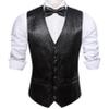Barry.Wang Mens Black Shiny Vest V-neck Silm Fit Suit Waistcoat Bowtie Set Party Prom Tuxedo Formal Casual view 2