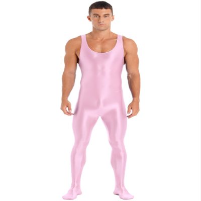YiZYiF Men's Spandex Ballet Sleeveless Full Body Tight Jumpsuit Unitards Dance Costumes Pink X-Large