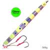 Fish WOW! 500g Speed jig 17.5oz Fishing Vertical Knife Trolling Jig Fast Fall Metal Flat Bait with Two Assist Hook Blue Pink Silver Glow Stripes view 4