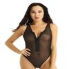 Vxuxlje Women's Sheer Mesh Bodysuit Swimwear Zipper High Cut Thong Teddies Leotard Swimming Costume Zipper Black X-Large view 2