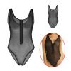 Vxuxlje Women's Sheer Mesh Bodysuit Swimwear Zipper High Cut Thong Teddies Leotard Swimming Costume Zipper Black X-Large view 3