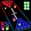 HIOHWEFH Glowing Beer Pong Table Mat for Drinking Game Light Up Plastic Cups and Pongs Beer Pong Set for Party Game Indoor Outdoor Pong Game, Party Supplies Decor 71 * 23inch view 1