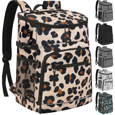 Cooler Backpack Insulated Leakproof Waterproof Backpack Cooler Bag 30 Cans, Large Capacity Lightweight Travel Camping Beach Drink Beverage Beer Bag Cooler Ice Chest for Men and Women, Leopard