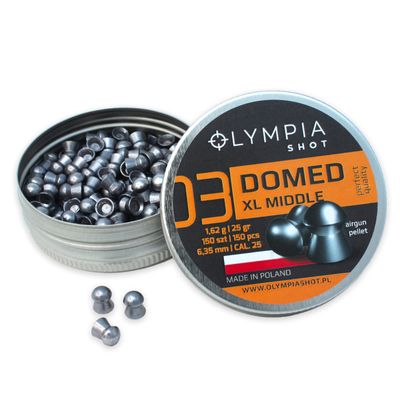 Olympia Shot Domed XL Middle Air Gun Pellets | .25 Caliber | 6.35mm | 25 gr | Domed Head for Target Shooting and Hunting | 150 Count