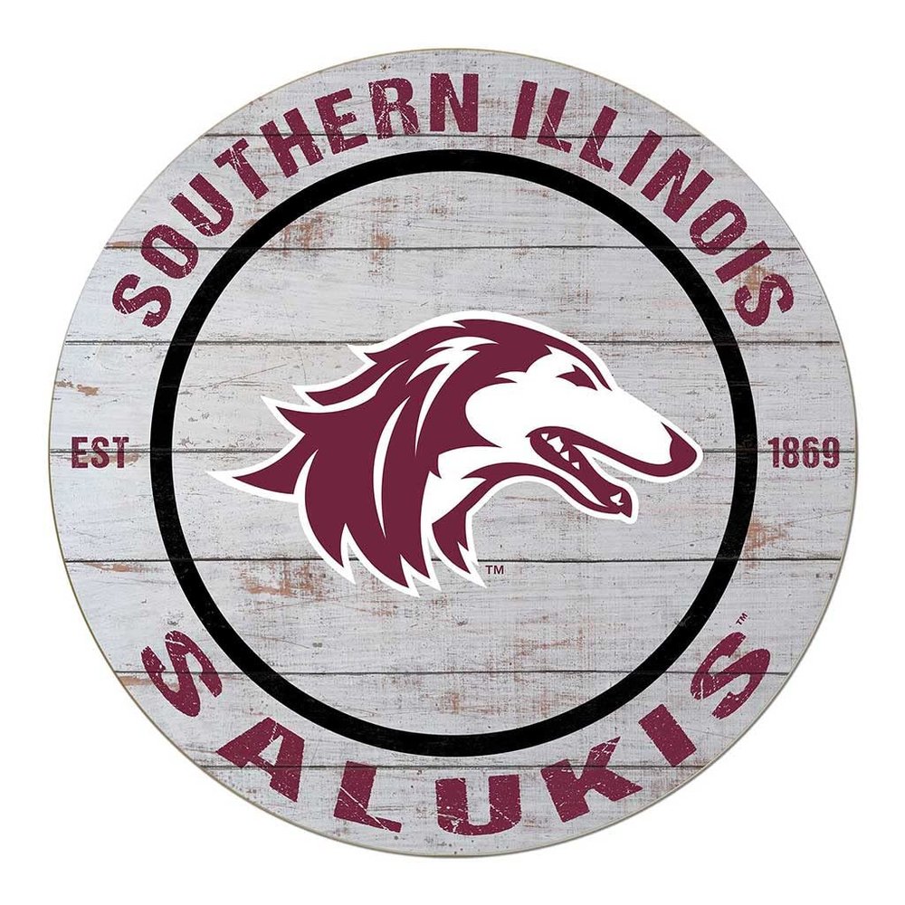 KH Sports Fan Southern Illinois Salukis Weathered Circle Sign, 20x20 Inches, Salukis Decor for Dorm Room, Bedroom, Fan Cave, Living Room; Display Your Team Spirit with This Unique Southern Illinois Salukis Wall Art