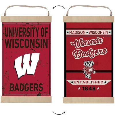 KH Sports Fan Reversible Banner Sign Faux Rusted Wisconsin Badgers