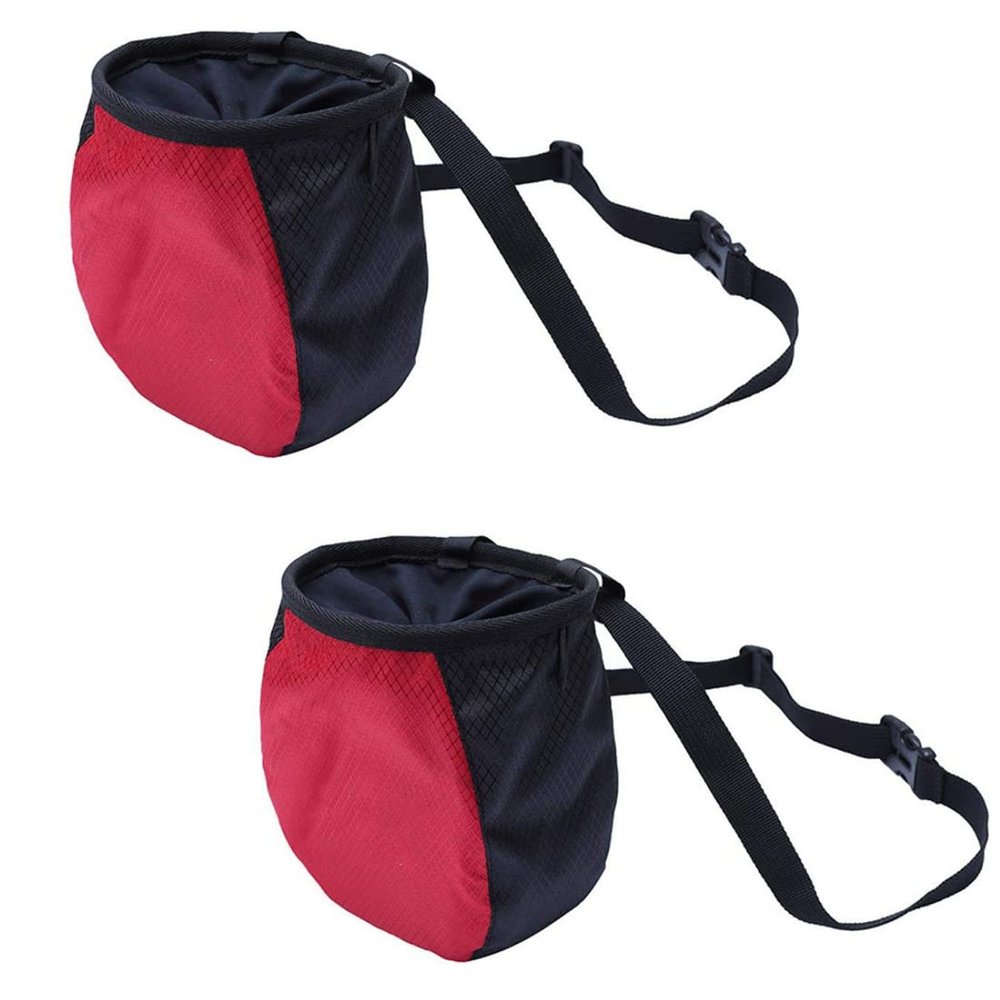 KKlewu Chalk Bag Storage Pouch with Belt for Rock Climbing Bouldering Gym Storage Bag Pockets Set of 2 (Red)