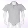 Agoky Men's Short Sleeve Undershirt Press Botton Crotch Shirt Romper One Piece Snappies Bodysuit Grey Large view 3
