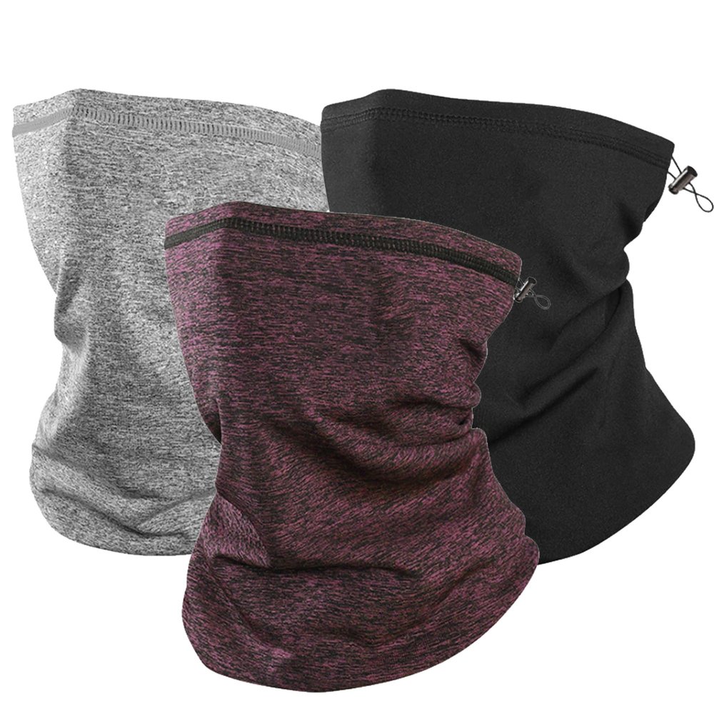 Zollen 4/3/1 Pack Fleece Winter Neck Gaiter Windproof Bandana Adjustable Face Covering Scarf for Men and Women