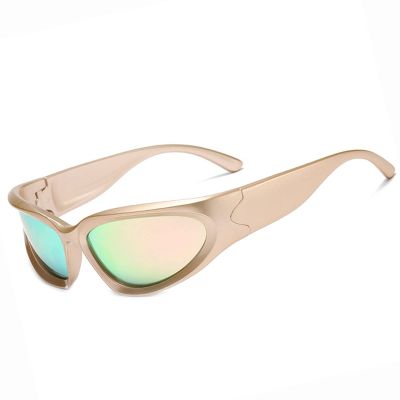 LASPOR Wrap Around Sport Sunglasses for Women Men Sport Shades Glasses Y2K Sunglasses (Champagne Frame/pink Lens)