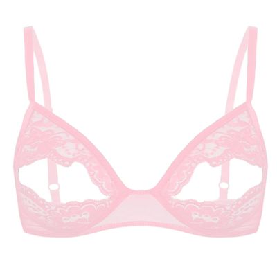 WinChang Women's Sexy Lingerie Bra Top Lace Floral Open Nipple Underwire Bralette Nipple Wire-Free Bikini Triangle Bra Pink Small