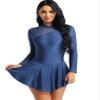 YEAHDOR Women Girls Figure Ice Skating Dress Long Sleeve Skirted Leotard Competition Lyrical Costumes Navy Blue Small view 2