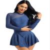 YEAHDOR Women Girls Figure Ice Skating Dress Long Sleeve Skirted Leotard Competition Lyrical Costumes Navy Blue Small view 3