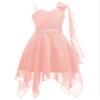 Hularka Kids Girls One Shoulder Chiffon Wedding Party Dress Sleeveless Flower Girl High-Low Dress Proms Ball Gown Pink 12 Years view 1