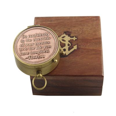 Vintage Brass & Copper Pocket Compass 2.5"  Maritime Navigation Compass in Handmade Wooden Box | Antique Ship Sailor Gift for Travel, Office, Home Dcor