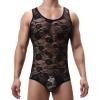 JEShifangjiusu Men's Sheer Lace Lingerie Bodysuit Floral Sissy Thong Leotard Sleeveless Crossdresser One Piece Nightwear (Medium,Black) view 1