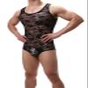JEShifangjiusu Men's Sheer Lace Lingerie Bodysuit Floral Sissy Thong Leotard Sleeveless Crossdresser One Piece Nightwear (Medium,Black) view 3