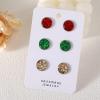 3 Pairs Christmas Glitter Red Green Round Leather Stud Earrings Set Faux Druzy for Women Holiday Xmas Pierced Jewelry-Leather view 3