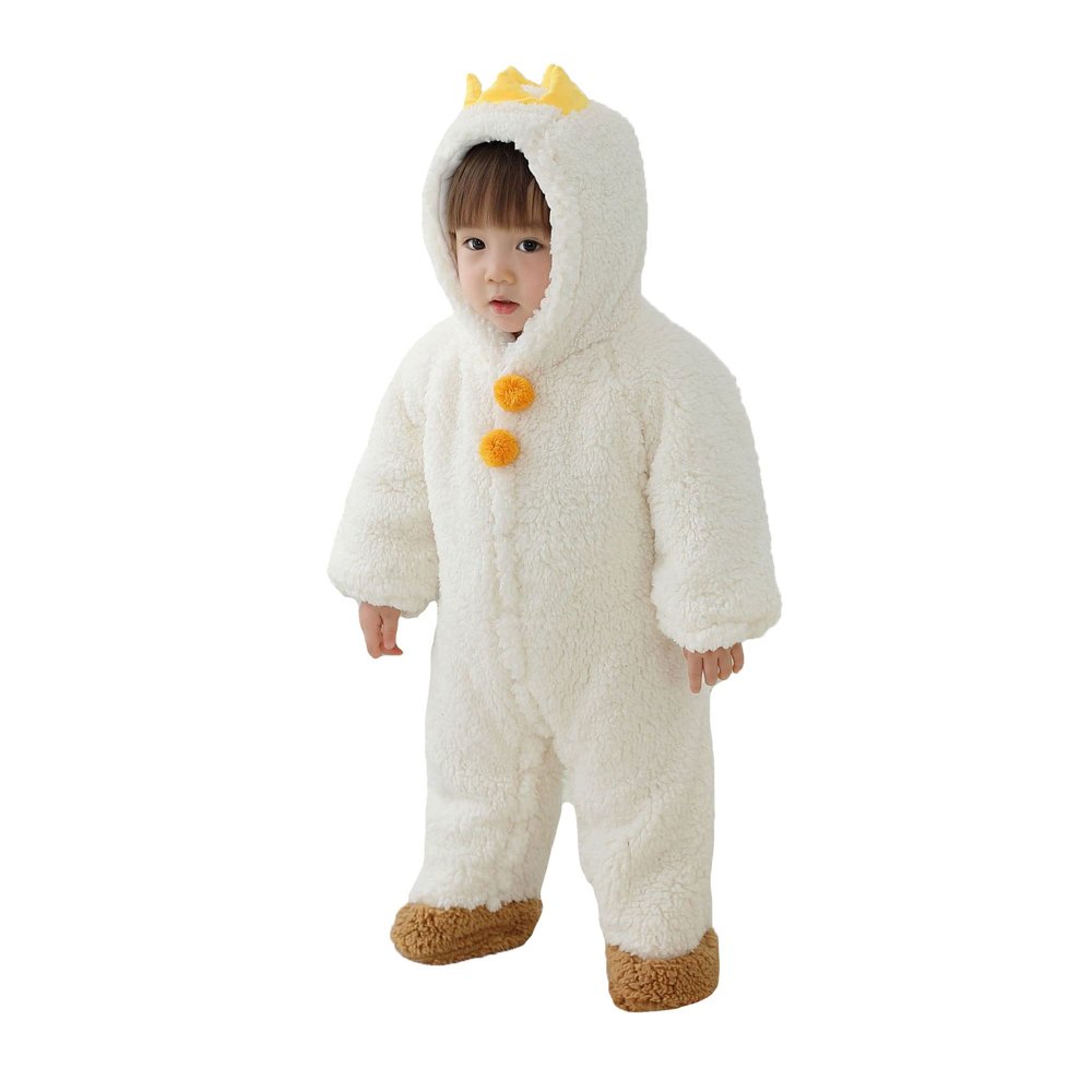 Legou Baby Kigurumi Winter Feet Warm Baby Outing Clothes Newborn Clothes Autumn Winter Clothes Thick Padded Clothes White 59CM