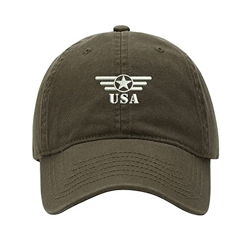 Baseball Cap Men Army Star and Bars Embroidered Washed Cotton Dad Hat Baseball Caps (Green,7 5/8)