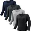BVNSOZ 4-7 Pack Long Sleeve Shirts for Women,Moisture Wicking Shirts Long Sleeve Workout Tops for Women V Neck Hiking T-Shirts, Black, Light Grey, Dark Grey, Navy Blue, XL view 1